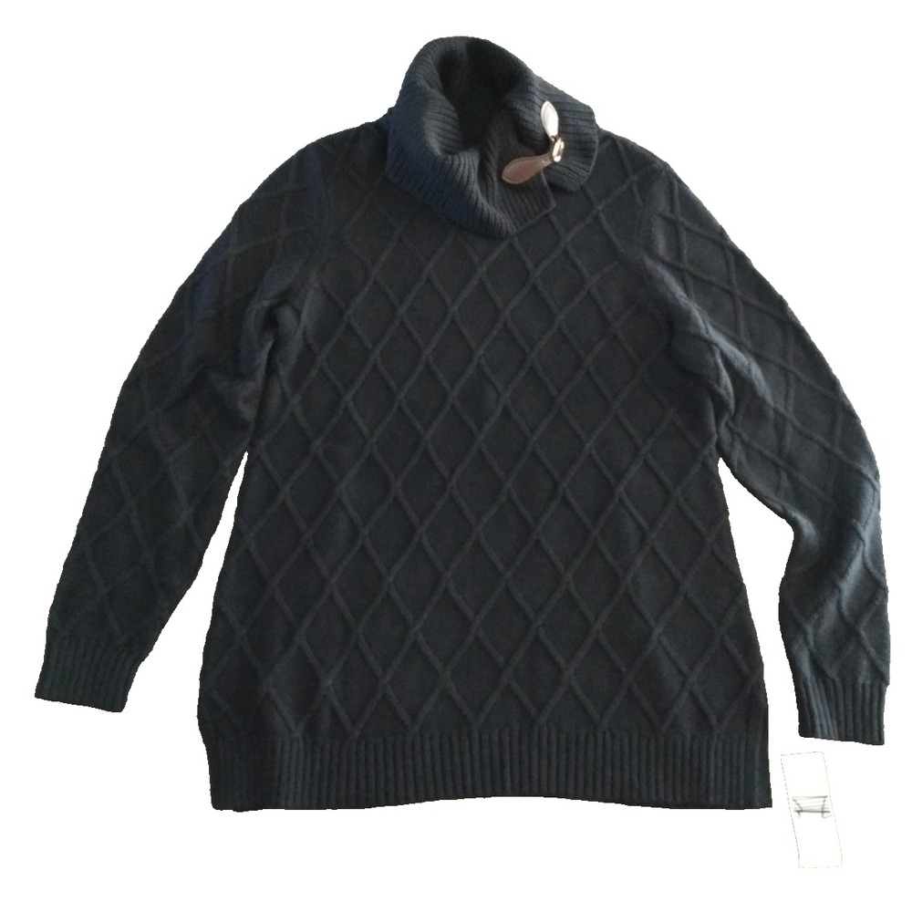Charter Club Cable Knit Turtleneck Sweater Women's S Black Buckle Collar NWT NEW